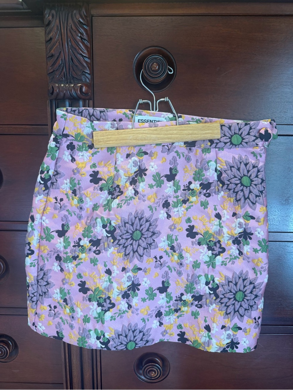 ESSENTIALS Lavender Floral Mini Skirt with Green & Yellow Accents